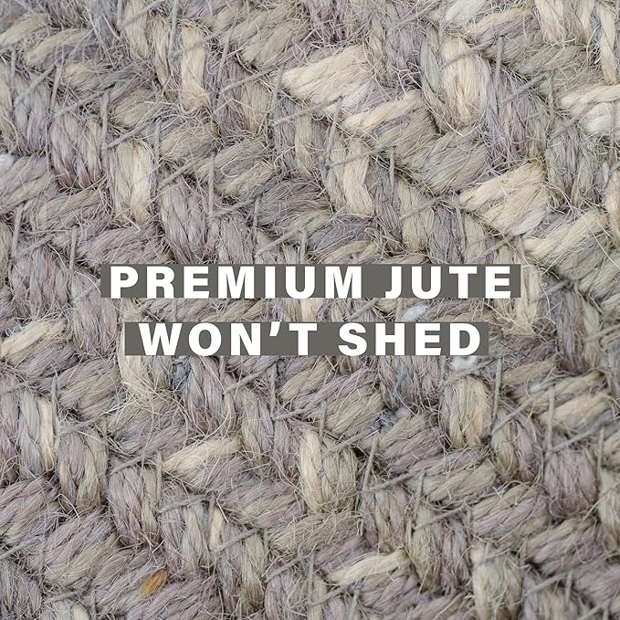 Homespice Grey Cloud Farmhouse Braided Rugs 5x8' - Durable Jute Country Rugs for Living Room and Dining Room