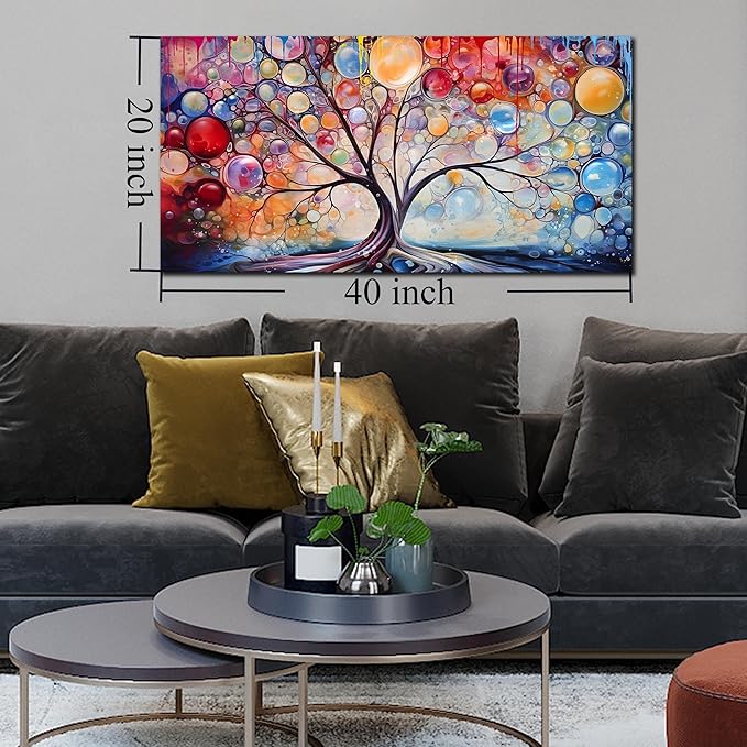 SIXTTART Tree Pictures Wall Decor Living Room - Colorful Artwork for Wall - Large Canvas Wall Art Ready to Hang Size 20" x 40"