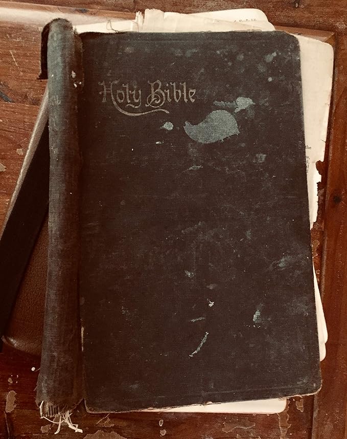 Religious Rescued Antique Bible Pages Verses Strips Hanging Christmas Tree Ornament Beautiful Cross Charm Hanger and Faith Quote Card Shatterproof Round Disc for Best View (Pack of 5)
