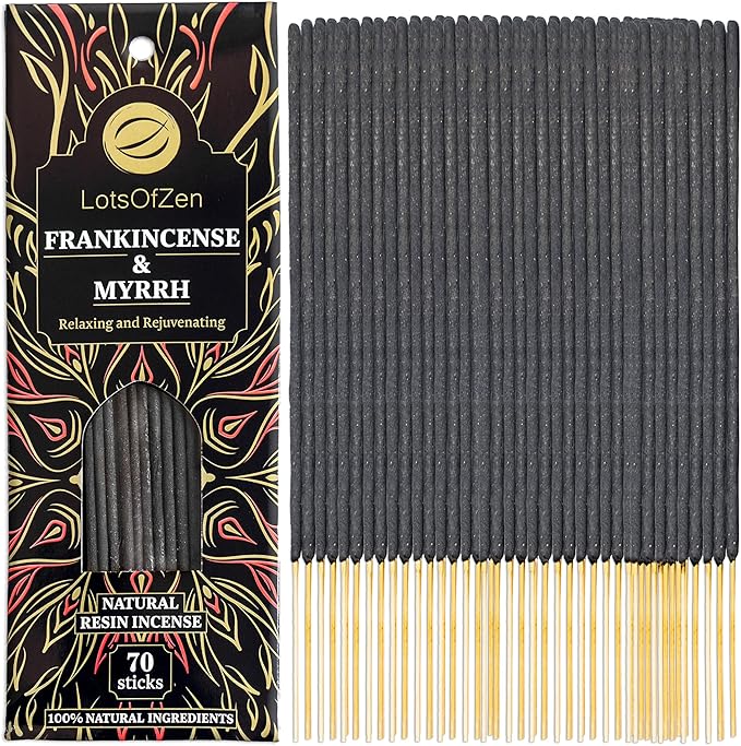 Frankincense and Myrrh Incense Sticks (70 Pack) – Long Burning Natural Resin Smudge Kit for Spiritual Cleansing, Meditation & Energy Balance