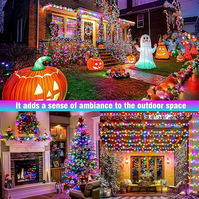 400FT Extra Long Multicolor String Lights, LED Waterproof Fairy Lights with Remote & Timer, Dimmable Seasonal Decorative Lighting for Christmas, Wedding, Party, Garden, Patio