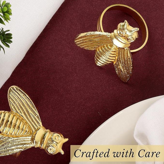 12 Pcs Decorative Fly Napkin Rings - Metal Napkin Rings Table Decor Napkin Ring, Dining Cloth Napkin Holder, Farmhouse Napkin Ring, Modern Napkin Holders (Gold) - ALPHA Living HOME