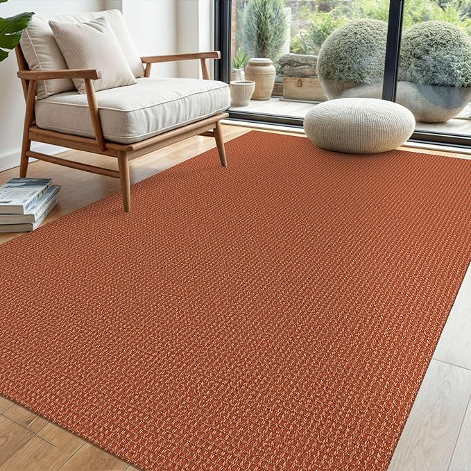 EARTHALL Woven Area Rug 4x6 Ft Washable Rugs for Entryway Non Slip Braided Throw Rugs Bedroom Carpet Cotton Entry Rug Cotton Floor Carpets for Bedroom Dining Room Living Room, Rustic Orange/Tan