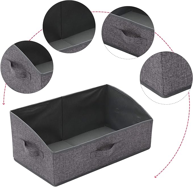 5 Pack Trapezoid Large Foldable Closet Storage Bins with Handle, Fabric Storage Organizer Cube Cloth Containers Linen Box Shelf Baskets for Clothes Clothing Shelves Wardrobe
