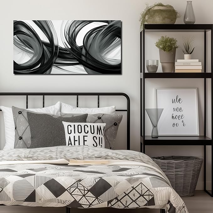 Abstract Canvas Wall Art for Office Black White and Gray Wall Decor Minimalist Print Living Room Bathroom Apartment Decoration Ready to Hang 20 x 40 Inch