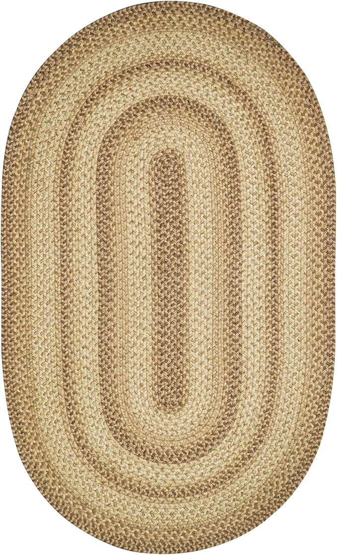 Homespice Cookie Dough Oval Braided Rug 27x45 - Jute Braided Brown Kitchen Rug for Rustic Decor, Durable and Low Maintenance No-Shed Jute