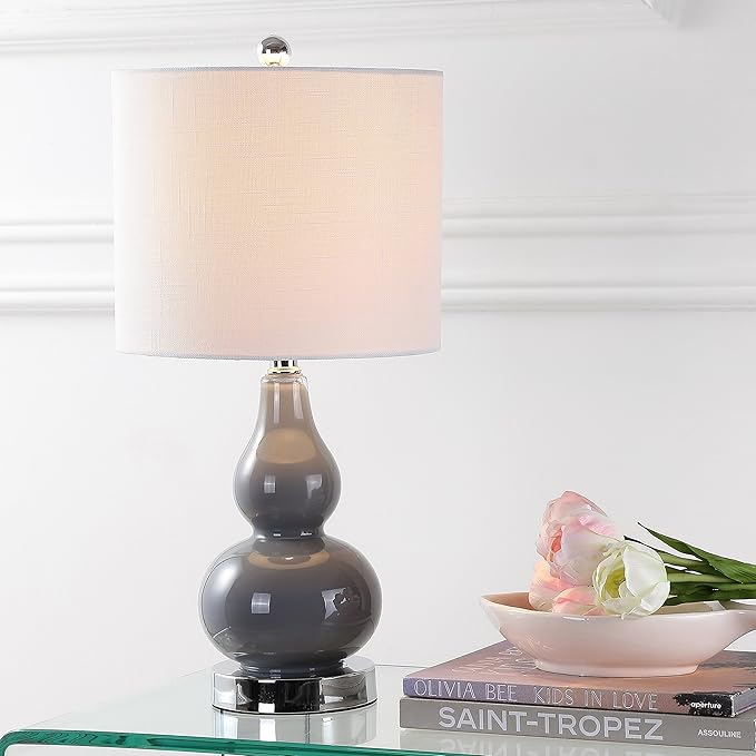 JONATHAN Y JYL1028A Anya 20.5" Mini Glass LED Table Lamp, Transitional, Glam, Midcentury, Modern, Elegant, Office, Living Room, Family Room, Dining Room, Bedroom, Hallway, Foyer, Gray