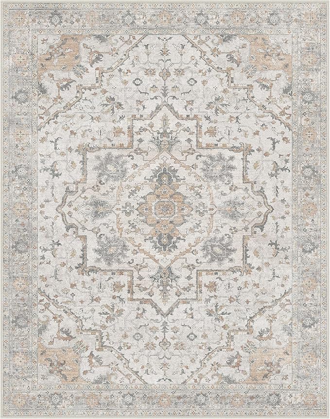 GENIMO 6x9 Area Rugs for Living Room, Machine Washable Non Slip Vintage Rugs, Low Pile Lightweight Chenille Print Rug for Bedroom, Dining Room, Home Office
