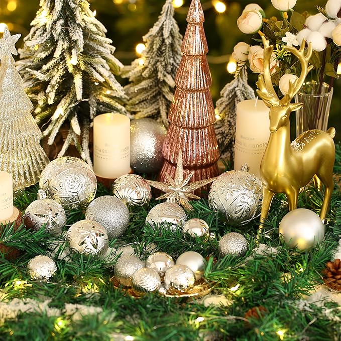 20ct Silver Christmas Ball Ornaments Shatterproof Plastic Christmas Tree Decorations for Xmas Party Home Office Holiday Decor -Large Size (3.15", 80mm)
