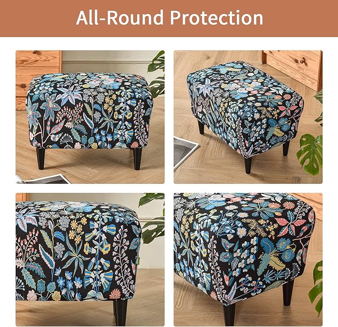 Eco-Ancheng Stretch Ottoman Cover Rectangular Storage Ottoman Slipcover Footrest Stool Covers Ottoman Slipcovers for Foot Stool with Nonslip Elastic Bottom (14,Large)