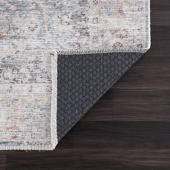 Bloom Rugs Caria Washable Non-Slip 7 ft Runner - Ocean Blue/Brick Traditional Runner for Entryway, Hallway, Bathroom, and Kitchen - Exact Size: 2'6" x 7'
