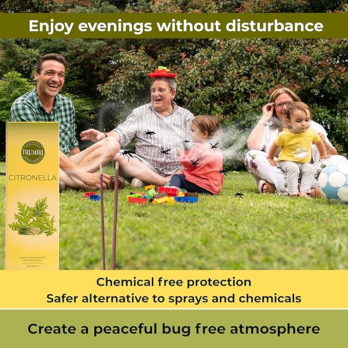 Citronella Incense Sticks - Pack of 100 Insence-Sticks - Made with Natural Citronela Oil - Scented Insense Outdoor Inscents Non Toxic Incents