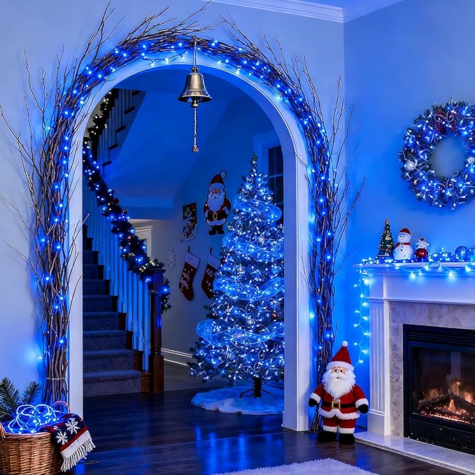 JMEXSUSS Connectable 100 LED Blue Christmas Lights Clear Wire, 8 Modes Blue Christmas Tree Lights Indoor Outdoor Plug in, 33ft Fairy String Lights for Christmas Tree, Xmas, Party, Garden