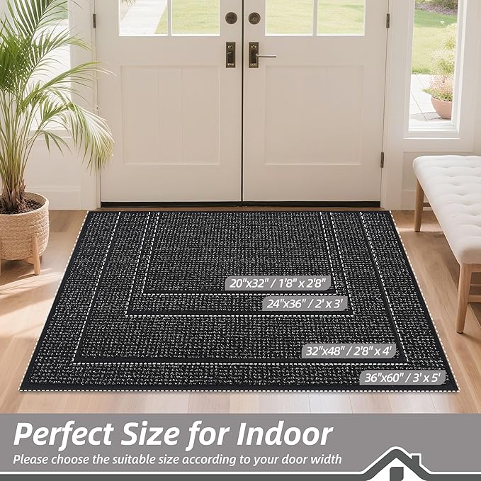 BEQHAUSE Dirt Trapper Door Mat 36" x 60", Non-Slip Washable Doormats Entrance Mat, Dirt Resistant and Absorbent Welcome Mat, Low Profile Floor Mats for Front Back Door and Entryway, Black