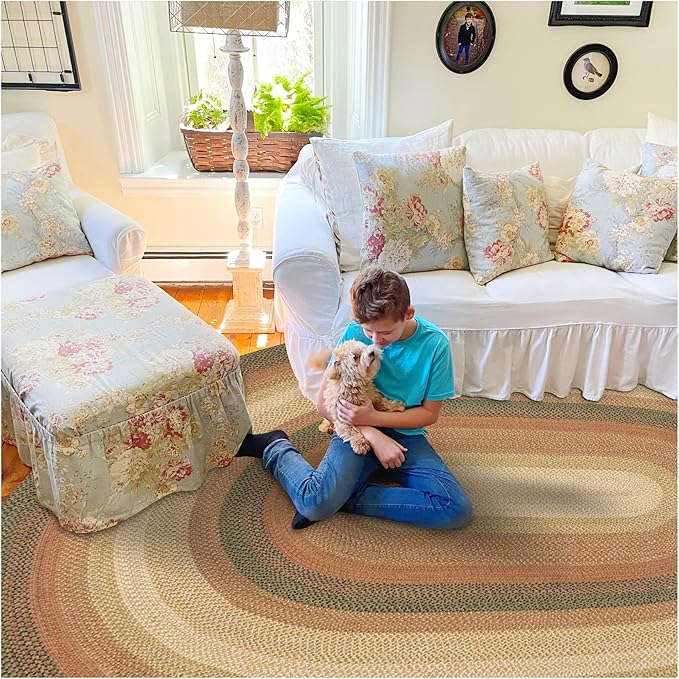 Homespice Russet Braided Oval Area Rugs 4x6' - Ideal as Jute Braided Multi Color Rugs for Living Room and Bedroom