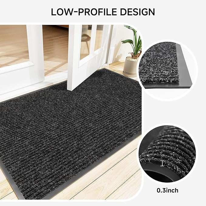 Front Door Mat, Heavy Duty Indoor Outdoor Doormat, 120" x 36" Low Profile Outdoor Mats for Home Entrance, Stain and Fade Resistant Welcome Mat Ideal for High Traffic Area, Black