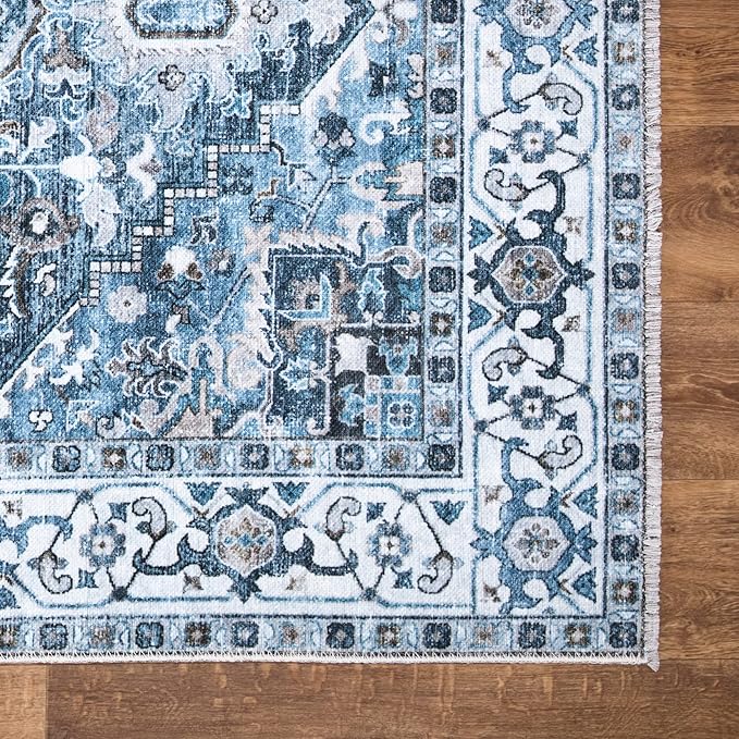 Bloom Rugs Caria Washable Non-Slip 6x9 Rug - Navy Blue Traditional Area Rug for Living Room, Bedroom, Dining Room, and Kitchen - Exact Size: 6' x 9'