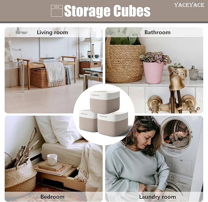 Storage Bins with Handles, 3 Pack Baskets for Shelves, Foldable Fabric Storage Bins with Handles for Home Organizing, Bathroom, Bedroom