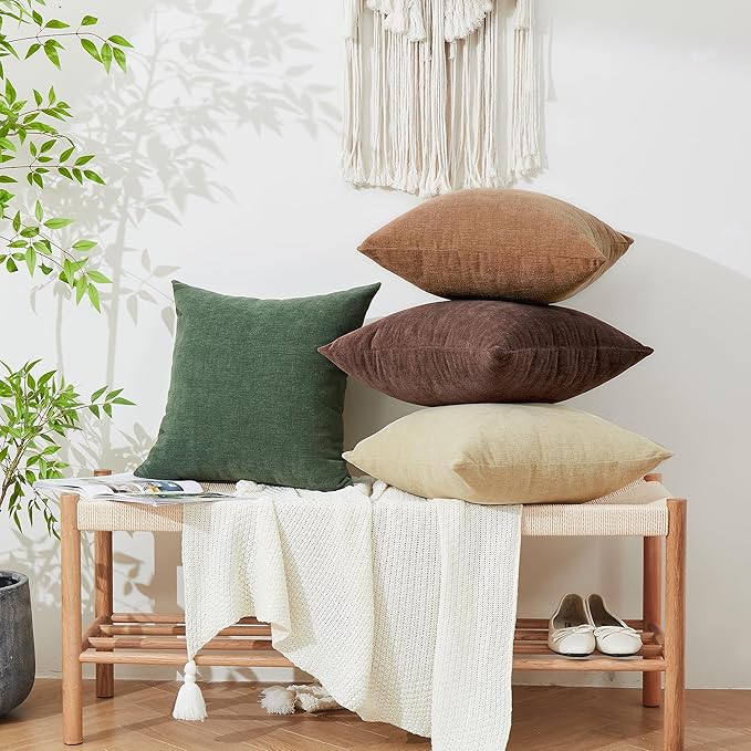 GAWAMAY Decorative Square 16x16 Inch Throw Pillow Covers Set of 2, Super Soft Chenille Pillows Farmhouse Fall Pillowcase for Living Room Bedroom Sofa Couch Cushion Cover Coffee 40x40cm (No Inserts)