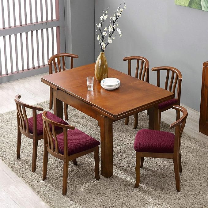 Genina Seat Covers for Dining Room Chair Seat Slipcovers Kitchen Chair Covers (Wine Red, 4 Pcs)