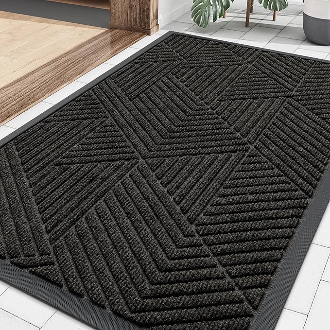Smiry Front Door Mat Outside Entrance, Heavy Duty Sturdy Natural Rubber Doormat, Trap Dirt and Moisture, Easy Clean Low Profile Welcome Floor Mats for Indoor Outdoor Entry, 35X23 Inch, Charcoal