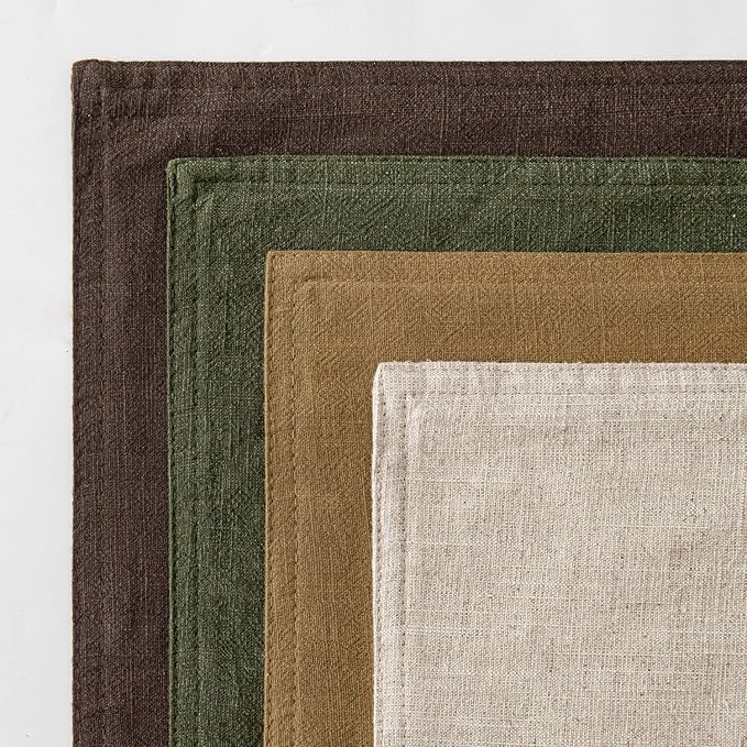 MIULEE Neutral Green/Brown Linen Pillow Covers Pack of 4 Decorative Natural Solid Throw Pillow Covers Soft Accent Boho Farmhouse Couch Pillowcases Home Decors for Living Room Bed Sofa 18x18 Inch