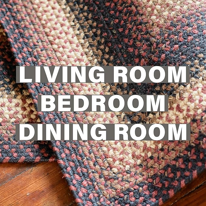 Homespice Prescott Braided Area Rugs 6x9' - Country Primitive Style Red and Black Area Rug for Living Room and Bedroom