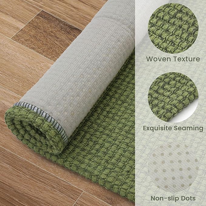 EARTHALL Runner Rug 3x12 Ft Washable Runners for Hallways Extra Long Woven Non Slip Entryway Runner Braided Kitchen Runner Indoor Outdoor Carpet Runners for Entryway, Hall, Foyers, Green