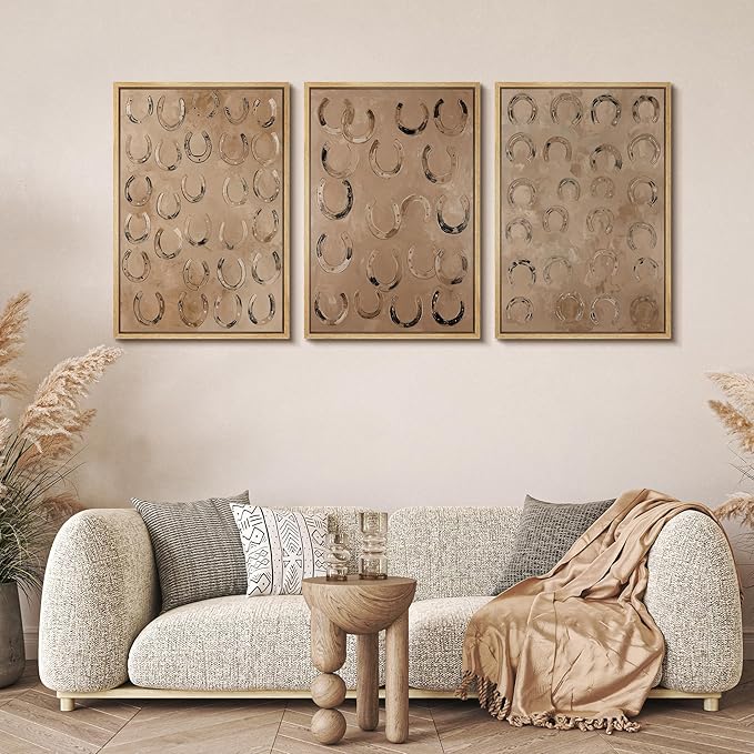 MUDECOR Framed Wall Art Print Set Western Decor Horseshoes Pattern Rustic Neutral Illustrations Modern Art Boho Decorative Colorful Chic for Living Room, Bedroom, Office - 16"x24"x3 NATURAL