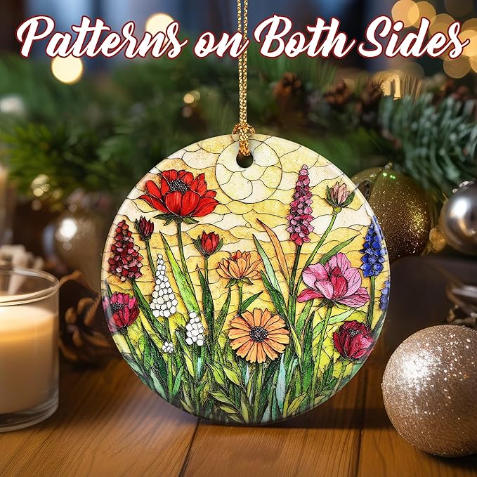Christmas Ornaments, Dodosky 2.8in Ceramic Hanging Ornament, Xmas Decor, Christmas Tree Ornaments, Xmas Decorations for Tree, Holiday Ornament, Gifts for Flower Lovers, Gifts for Women, Mom, Grandma