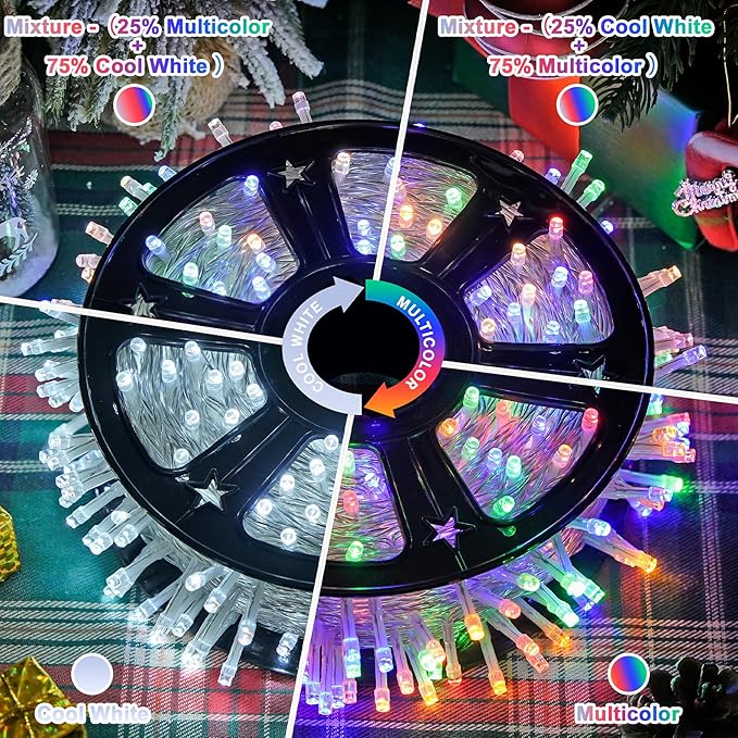 JMEXSUSS Christmas Lights, 600 LED 168FT Color Changing Christmas Tree Lights with Remote, 11 Modes, Timer, Waterproof, Clear Wire String Lights for Xmas Décor, White & Multicolor