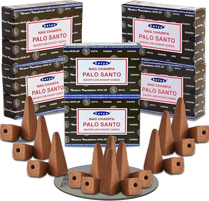 Palo Santo Backflow Incense Cones for Waterfall Aromatic Smoke Fountain Haze Falls and Mat Bundle - Pack of 6