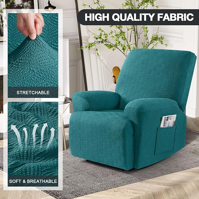 Timeles Recliner Covers Recliner Chair Covers Reclining Couch Covers Sofa Slipcovers Stretch Soft Washable (Single-Seater, Emerald Green)
