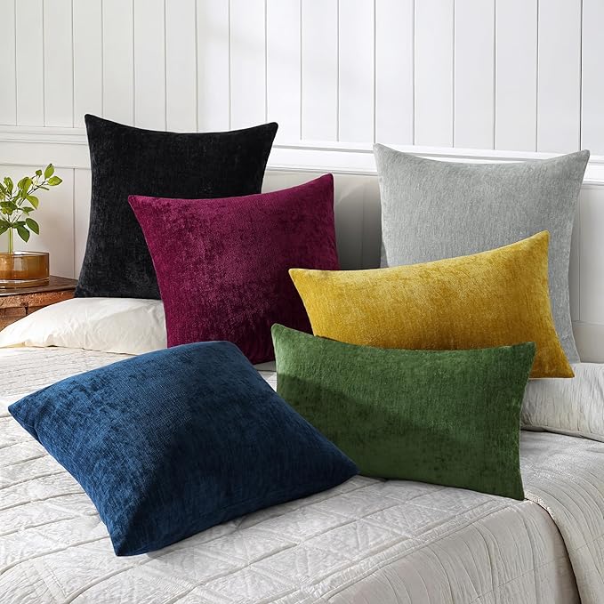 decorUhome Chenille Grey Christmas Throw Pillow Covers 22x22 Inch Set of 2, Decorative Soft Couch Pillow Covers Solid Dyed Accent Farmhouse Neutral Square Pillow Cases for Sofa