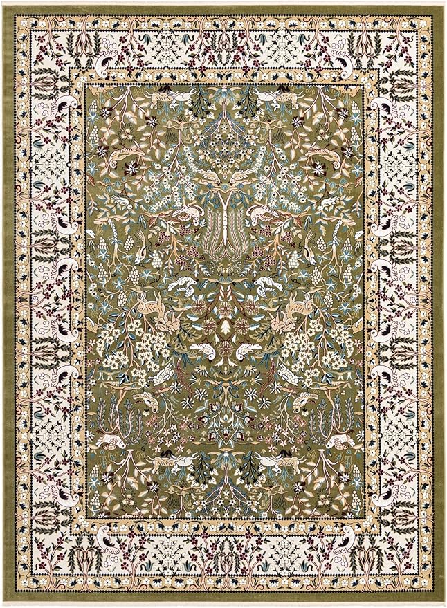 Unique Loom Narenj Collection Area Rug - Bristol (9' x 12' Rectangle, Green/ Ivory)