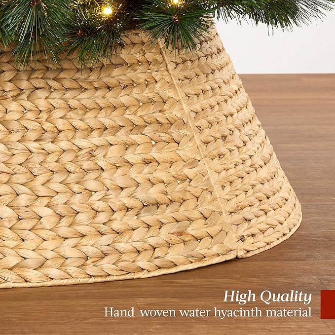 Best Choice Products 36in Christmas Tree Collar, Woven Hyacinth 3-Piece Holiday Rattan Tree Skirt Accessory for Home w/Cord Cut-Out - Natural