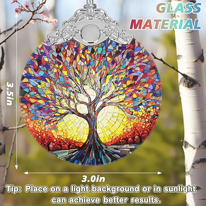 Christmas Ornaments - Stained Glass Tree of Life - Traditional Christmas Decor - Multicolor - Glass - Hanging Ornaments - 1 Count - Unscented - Ideal for Gifting