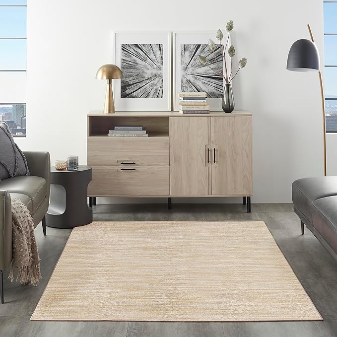 Nourison Home Essentials Indoor/Outdoor Ivory Gold 5' x 7' Area Rug, Easy Cleaning, Non Shedding, Bed Room, Living Room, Dining Room, Backyard, Deck, Patio (5x7)
