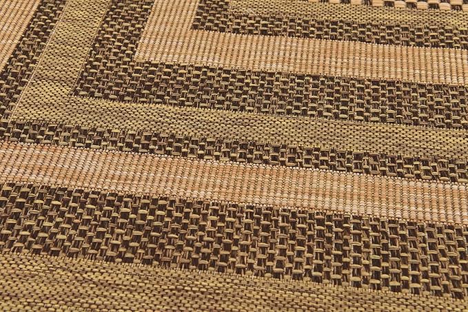 Unique Loom Outdoor Border Collection Area Rug - Multi Border (9' x 12' Rectangle, Light Brown/ Brown)