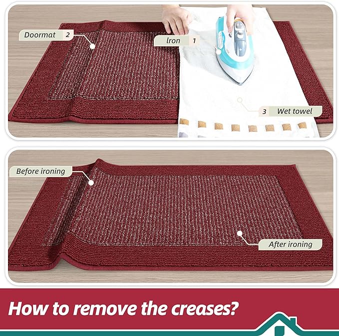 BEQHAUSE Indoor Door Mat 24" x 60", Dirt Trapper Door Mats Non-Slip Entryway Rugs Washable, Resist Dirt Absorbent Welcome Mat, Low Profile Floor Mats for Front Back Door and Entryway, Red