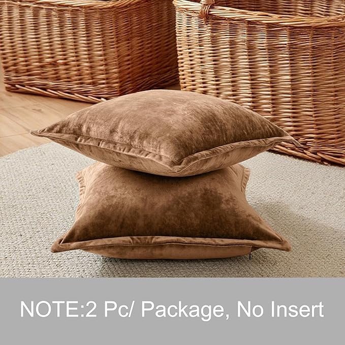 20x20 Throw Pillow Covers Set of 2 Velevt Square Cushion Cover Decorative Solid Pillowcases for Sofa Bed Chair Decor,Caramel