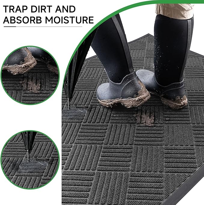 Front Door Mat, Heavy Duty Indoor Outdoor Doormat, 72" x 48" Low Profile Outdoor Mats for Home Entrance, Stain and Fade Resistant Welcome Mat Ideal for High Traffic Area, Diamond Grey