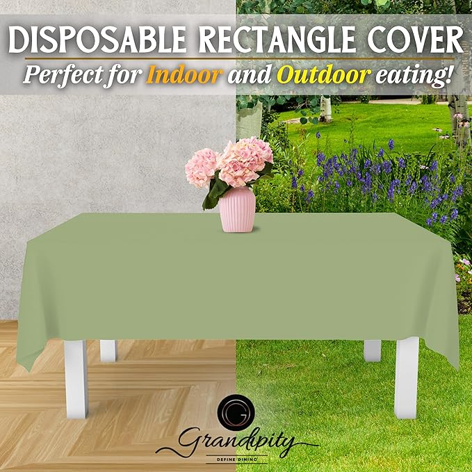 Grandipity 12 Pack Premium Disposable Plastic Tablecloth 54 Inch. x 108 Inch. Rectangle Table Cover - Sage Green