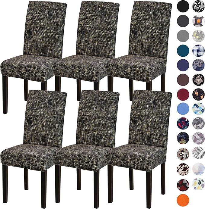 Sufdari Dining Chair Covers,Kitchen Chair Cover,Parsons Chair Slipcover,Spandex Chair Protectors for Dining Room Stretch Chairs Cover Set of 6 -Hemp Coffee