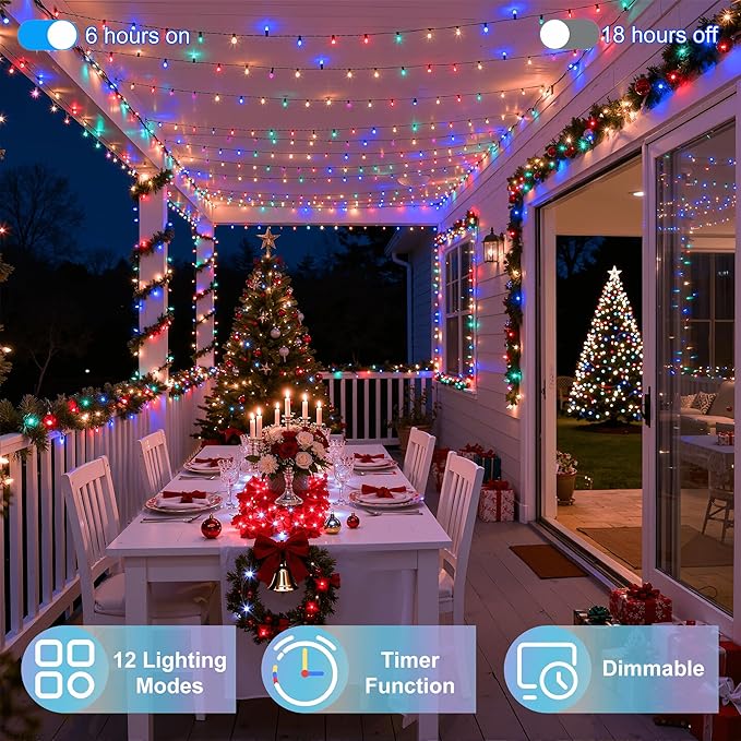 240FT 750LED Christmas Lights,12 Modes Multicolor Outdoor String Lights with Timer & Dimmable, Waterproof Green Wire Christmas String Lights for Indoor Tree Xmas Patio Fence Wedding Party Decor