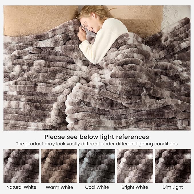 Cozy Bliss Faux Fur Throw Blanket for Couch, Cozy Warm Plush Striped Blanket for Sofa Bedroom Living Room, 108 * 90 Inches Tie-dye Grey