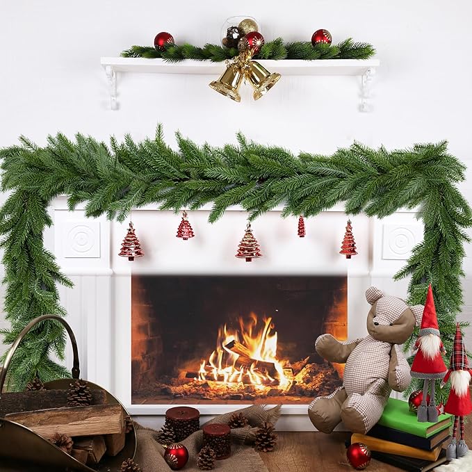 2Pcs 6Ft Norfolk Pine Garlands Realistic,Real Touch Winter Xmas Garland with 144Tips,Christmas Decorations Indoor Outdoor,Artificial Holiday Decor Faux Greenery for Mantle,Fireplace, Table