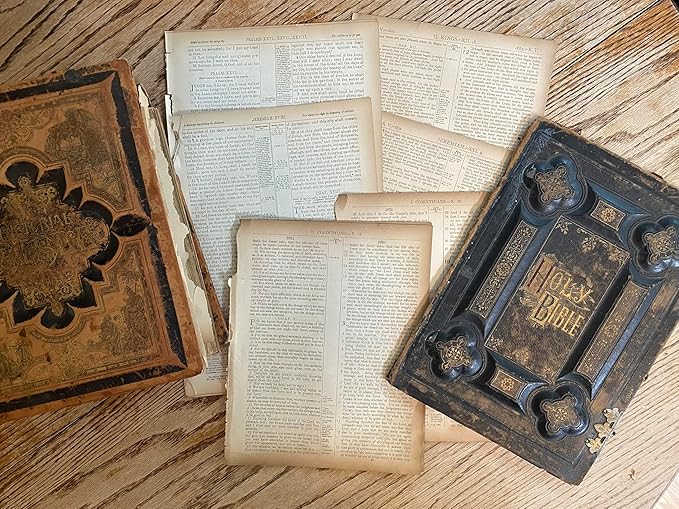 Antique Rescued Bible Glass Globe Christmas Ornaments - Tree Decor with Faith Charm - Hanging Accessories For Home, Room, Office, Church - Unique Gift for Friends, Family, Pastor
