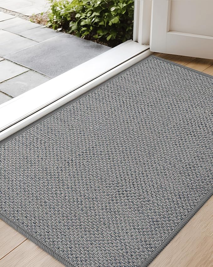 Color&Geometry Ultra-Thin Indoor Door Mat, 17"x29" Low-Profile Non-Slip Entryway Rug with Modern Geometric Texture, Washable Doormat for Indoor Entrance, Front Door, Light Grey (Rolled-up NO Creases)