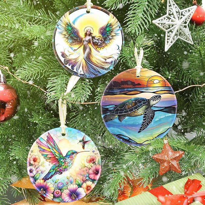 Sea Turtle Christmas Ornament, 3.5 Inch Ceramic Hanging Ornament, Sea Turtle Decor for Christmas Tree, Gifts & Holiday Presents